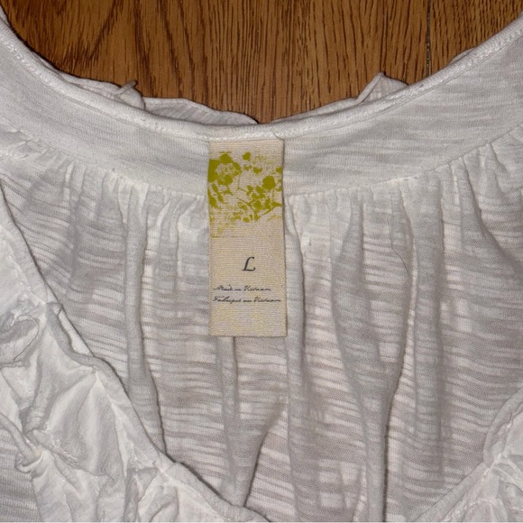 Anthropologie C. Keer Ruffled Scoop Neck Cap Sleeve White Slubbed Cotton Large - Picture 3 of 15